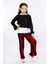 Kız Çocuk 3'lü Takım Fırfırlı Kol Sweatshirt,t-Shirt ve Geniş Paça Pantolon MRN2426 1