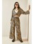 Bej Leopar Desenli Beli Lastikli Bol Paça Viskon Pantolon 5YXK5-48467-25 1