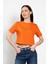 Bisiklet Yaka Likralı Kısa Kol Oranj Basic Crop T-Shirt 1