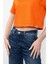 Bisiklet Yaka Likralı Kısa Kol Oranj Basic Crop T-Shirt 3