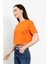 Bisiklet Yaka Likralı Kısa Kol Oranj Basic Crop T-Shirt 4