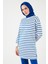 Modest Çizgili Pamuklu Regular Fit Bisiklet Yaka Tunik Bayan Tunik 5865784 2