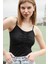 Kadın Önü Büzgülü Dantelli İp Askılı Likralı Body Bluz-Siyah 2