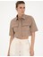 Kadın Bej Crop Top Kısa Kollu Gömlek 50284674-VR011 3