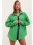 Kadın Yeşil Tek Cepli Oversize Keten Ayrobin Gömlek HZL24S-BD1201531 1