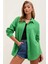 Kadın Yeşil Tek Cepli Oversize Keten Ayrobin Gömlek HZL24S-BD1201531 3