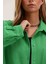 Kadın Yeşil Tek Cepli Oversize Keten Ayrobin Gömlek HZL24S-BD1201531 4