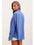 Kadın Mavi Tek Cepli Oversize Keten Ayrobin Gömlek HZL24S-BD1201531 5