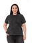 Büyük Beden Parça Boyalı Bisiklet Yaka Kavisli Yırtmaçlı Siyah T-Shirt 1