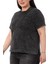 Büyük Beden Parça Boyalı Bisiklet Yaka Kavisli Yırtmaçlı Siyah T-Shirt 5