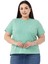 Büyük Beden Parça Boyalı Bisiklet Yaka Kavisli Yırtmaçlı Yeşil T-Shirt 1