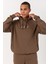 Oversize Erkek Kapşonlu Düşük Kol Kakao Sweatshirt 22465 2
