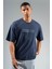 Oversize Erkek Bisiklet Yaka Açık Lacivert- T-shirt 1