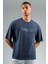 Oversize Erkek Bisiklet Yaka Açık Lacivert- T-shirt 3