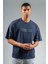 Oversize Erkek Bisiklet Yaka Açık Lacivert- T-shirt 4