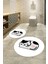 Dijital Baskılı Kaymaz Yıkanabilir Kedi Desen Yuvarlak Ikili Banyo Takımı, N-Y-Klozet-43-Beyaz, 2
