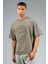 Oversize Erkek Bisiklet Yaka Düşük Kol Açık Haki T-shirt 22669 1