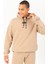 Oversize Erkek Kapşonlu Düşük Kol Açık Vizon Sweatshirt 22385 1