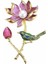 Pembe Lotus Çiçeği Daldaki Kuş Renkli Metal Broş RZ192 1