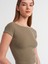 30419 Sırt Detaylı Soluk Efektli T-Shirt-Haki 4