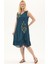 Petrol Kolsuz Vual Yırtmaçlı Midi Boy Yazlık Elbise 1