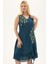Petrol Kolsuz Vual Yırtmaçlı Midi Boy Yazlık Elbise 2