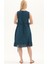 Petrol Kolsuz Vual Yırtmaçlı Midi Boy Yazlık Elbise 5