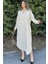 Kadın Ekru Uzun Kol Eteği Oval Kesim Uzun Ve Salaş Poplin Gömlek Elbise 2