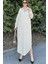Kadın Ekru Uzun Kol Eteği Oval Kesim Uzun Ve Salaş Poplin Gömlek Elbise 5