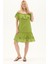 Fıstık Yeşili Kısa Kol Vual Nakışlı Kısa Yazlık Elbise 1