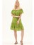 Fıstık Yeşili Kısa Kol Vual Nakışlı Kısa Yazlık Elbise 2