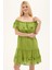 Fıstık Yeşili Kısa Kol Vual Nakışlı Kısa Yazlık Elbise 4