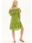Fıstık Yeşili Kısa Kol Vual Nakışlı Kısa Yazlık Elbise 5