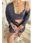 Füme Sunlit Desenli Bambu Crop Sabahlıklı Şortlu Kadın Pijama Takımı 4