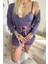 Lila Mini Stars Desenli Bambu Crop Sabahlıklı Şortlu Kadın Pijama Takımı 5