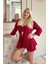 Bordo Mini Stars Desenli Bambu Crop Sabahlıklı Şortlu Kadın Pijama Takımı 2
