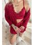 Bordo Mini Stars Desenli Bambu Crop Sabahlıklı Şortlu Kadın Pijama Takımı 5