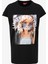 Siyah Kadın Bisiklet Yaka Loose Fit Baskılı T-Shirt BRB4SL-TST6091 1