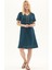 Şile Bezi Petrol Kısa Kol Nakışlı Yaka Yazlık Elbise 1