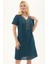 Şile Bezi Petrol Kısa Kol Nakışlı Yaka Yazlık Elbise 4