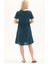 Şile Bezi Petrol Kısa Kol Nakışlı Yaka Yazlık Elbise 5