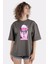Füme Pamuk Bisiklet Yaka Oversize T-Shirt Anime Senpai 1