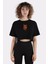Siyah Pamuk Bisiklet Yaka Crop T-Shirt Amerıcana - Music With A HEART_EM1056 1