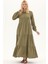 Uzun Kol Haki Düğmeli Yazlık Uzun Müslin Elbise 1