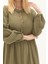 Uzun Kol Haki Düğmeli Yazlık Uzun Müslin Elbise 4