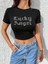 Hoodie Outdoor Siyah Pullu Lucky Angel Crop Bluz 3