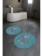 Dijital Baskılı Kaymaz Yıkanabilir Fil Desen Yuvarlak Ikili Banyo Takımı, N-Y-Klozet-33-Mavi, 4