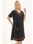 Şile Bezi Siyah Kısa Kol Kruvaze Yaka Nakışlı Yazlık Midi Elbise 3