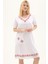 Şile Bezi Beyaz Kısa Kol Kruvaze Yaka Nakışlı Yazlık Midi Elbise 3