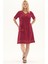 Şile Bezi Bordo Kısa Kol Kruvaze Yaka Nakışlı Yazlık Midi Elbise 3
